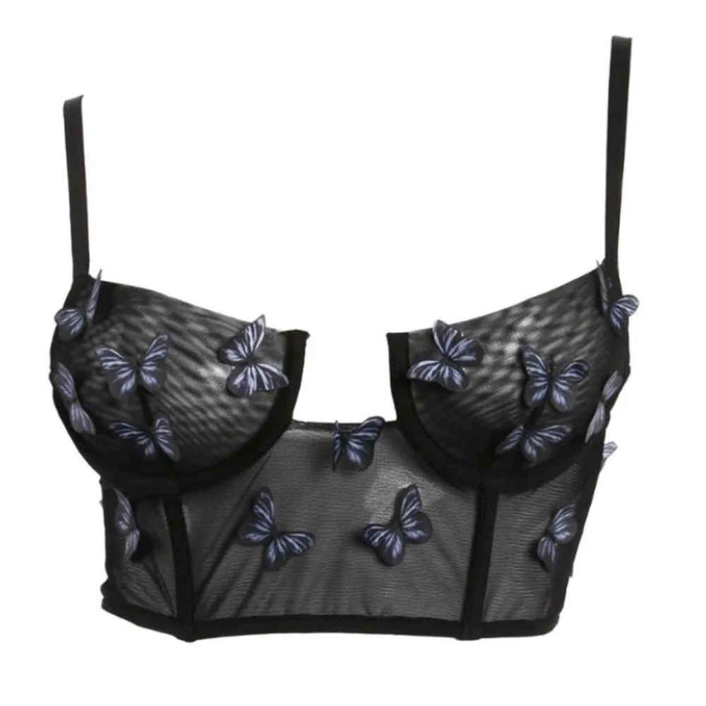 Tic Tok Intimates Black & Blue Butterflies Bustier Bra